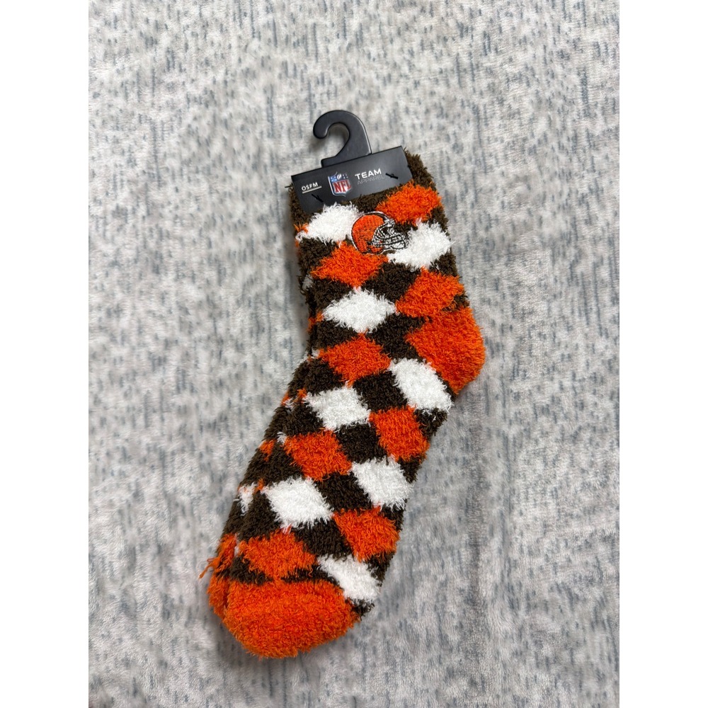 NFL Cleveland Browns‎ Fuzzy Socks For Bare Feet Orange Brown Diamond Argyle OSFM